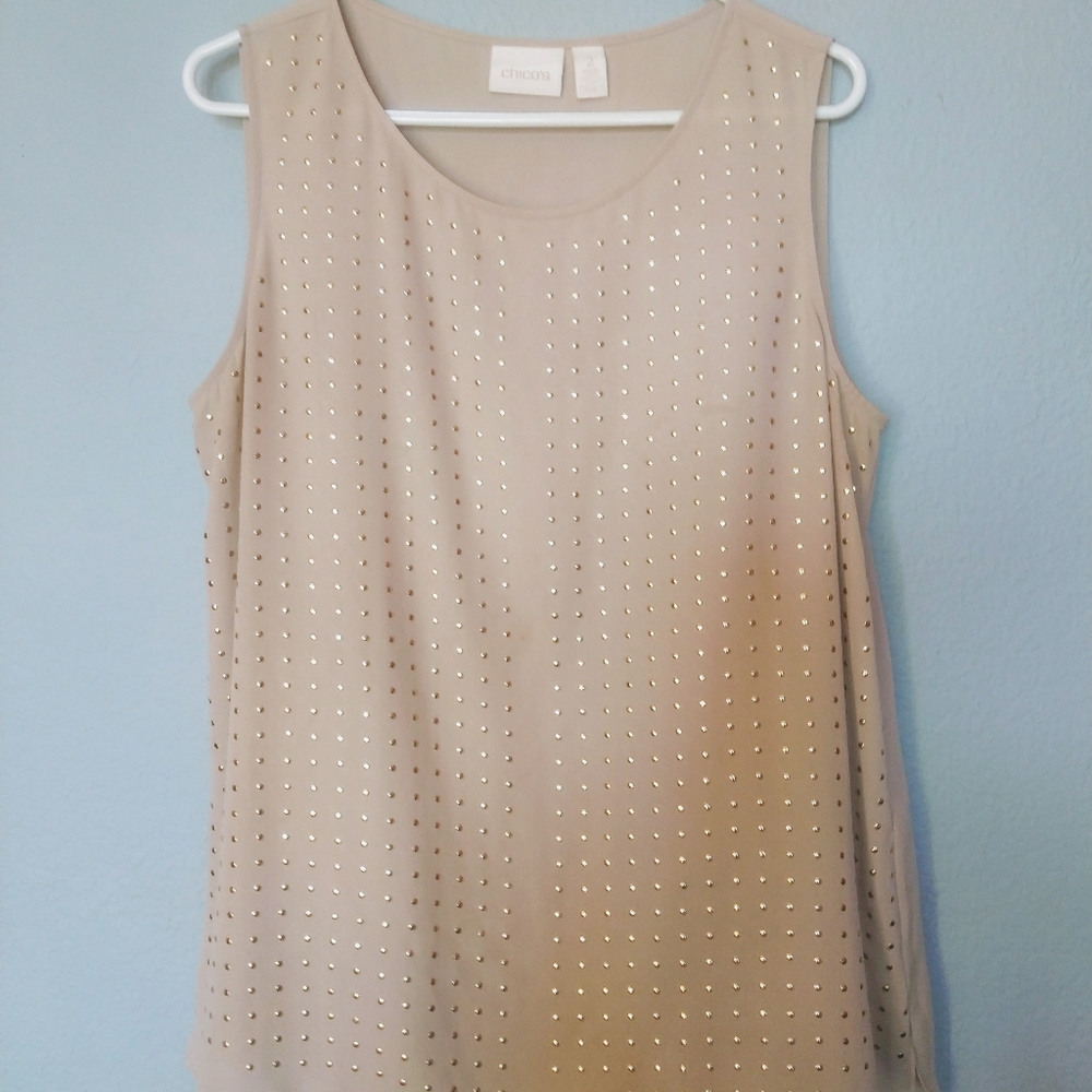 Chico's Sleeveless Blouse with Gold Embellishments